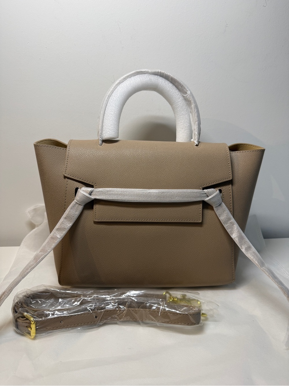 Taupe Genuine Leather Bag with shoulder strap